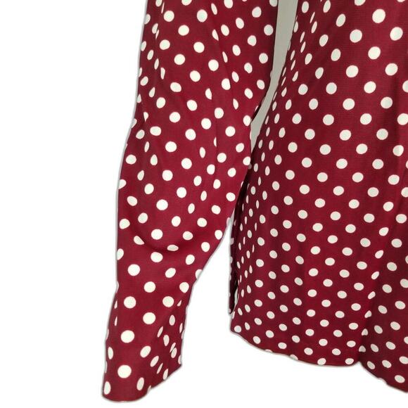 60s Vintage Go Go Burgundy White Polka Dot Long Sleeve Collar Tunic Zipper Slits - Picture 8 of 8